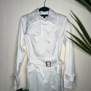 Women's White Button Down Long Sleeve Trench Coat